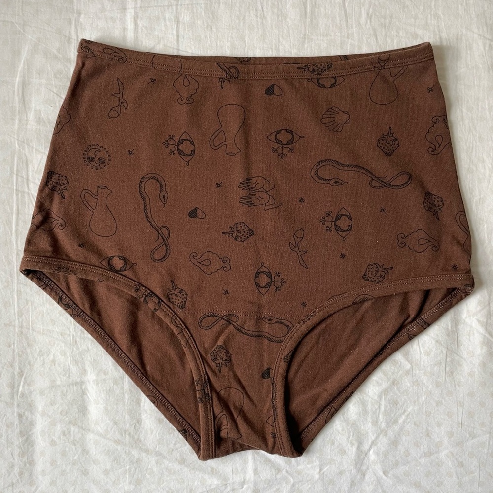 Arq “charms” pattern brown high-waisted briefs